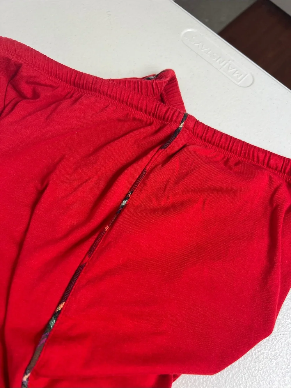 LRL Sz XL Pajama Set Red Embroidered Dog Plaid Trimmed Red Cotton